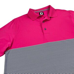 FootJoy Golf Polo Shirt Mens Size M SLIM FIT Pink/Black/White Striped